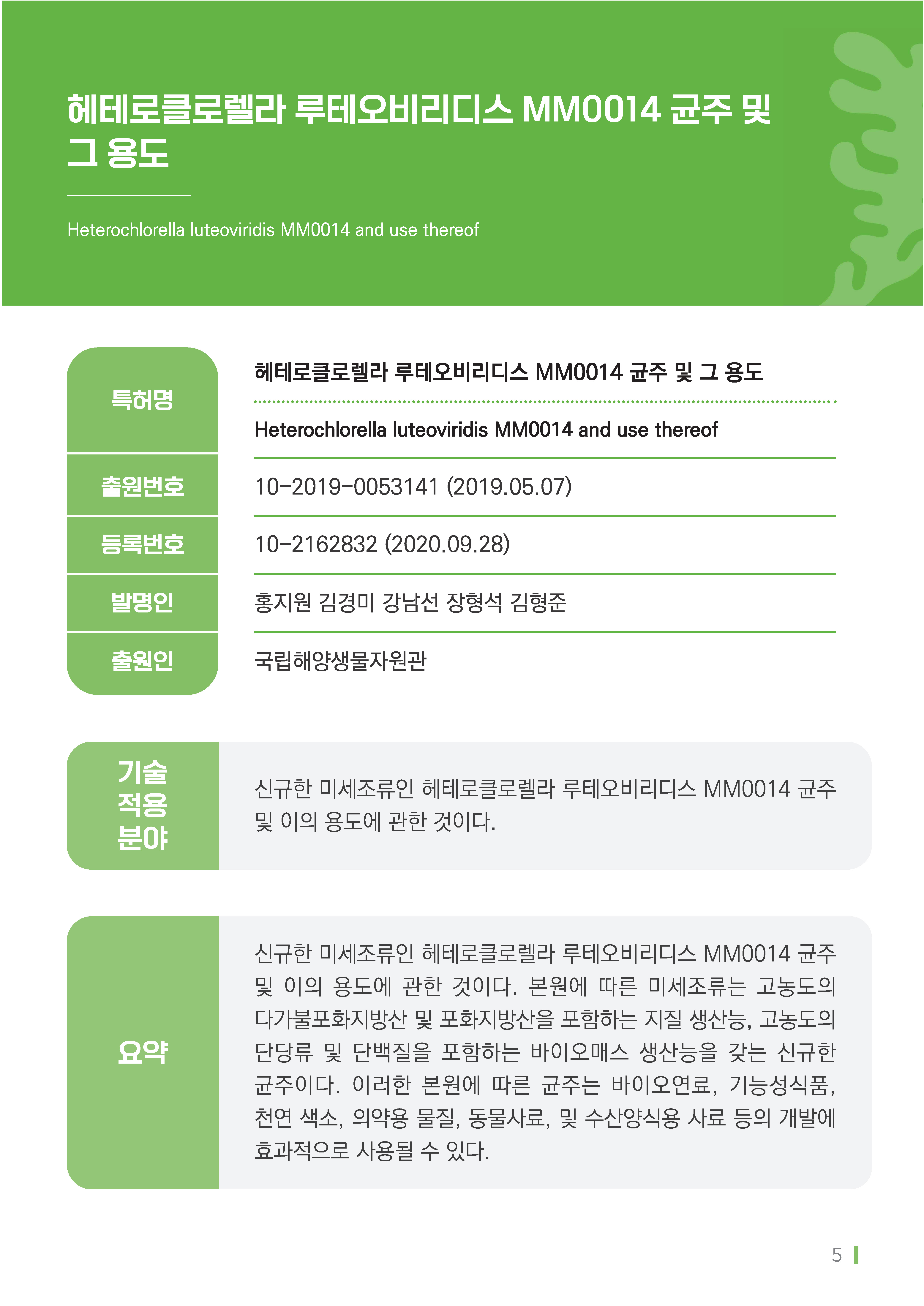 [소액] 헤테로클로렐라 루테오비리디스 MM0014 균주 및 그 용도 대표이미지